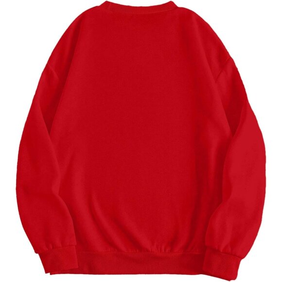 ⚡Women Red Brooklyn Imported Graphic Crewneck Long Sleeve Pullover Sweatshirt - Picture 2 of 5